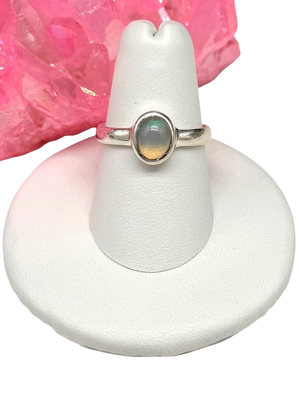 Ethiopian Fire Opal Ring Size 7 Solid 925 Sterling Silver Dainty Oval